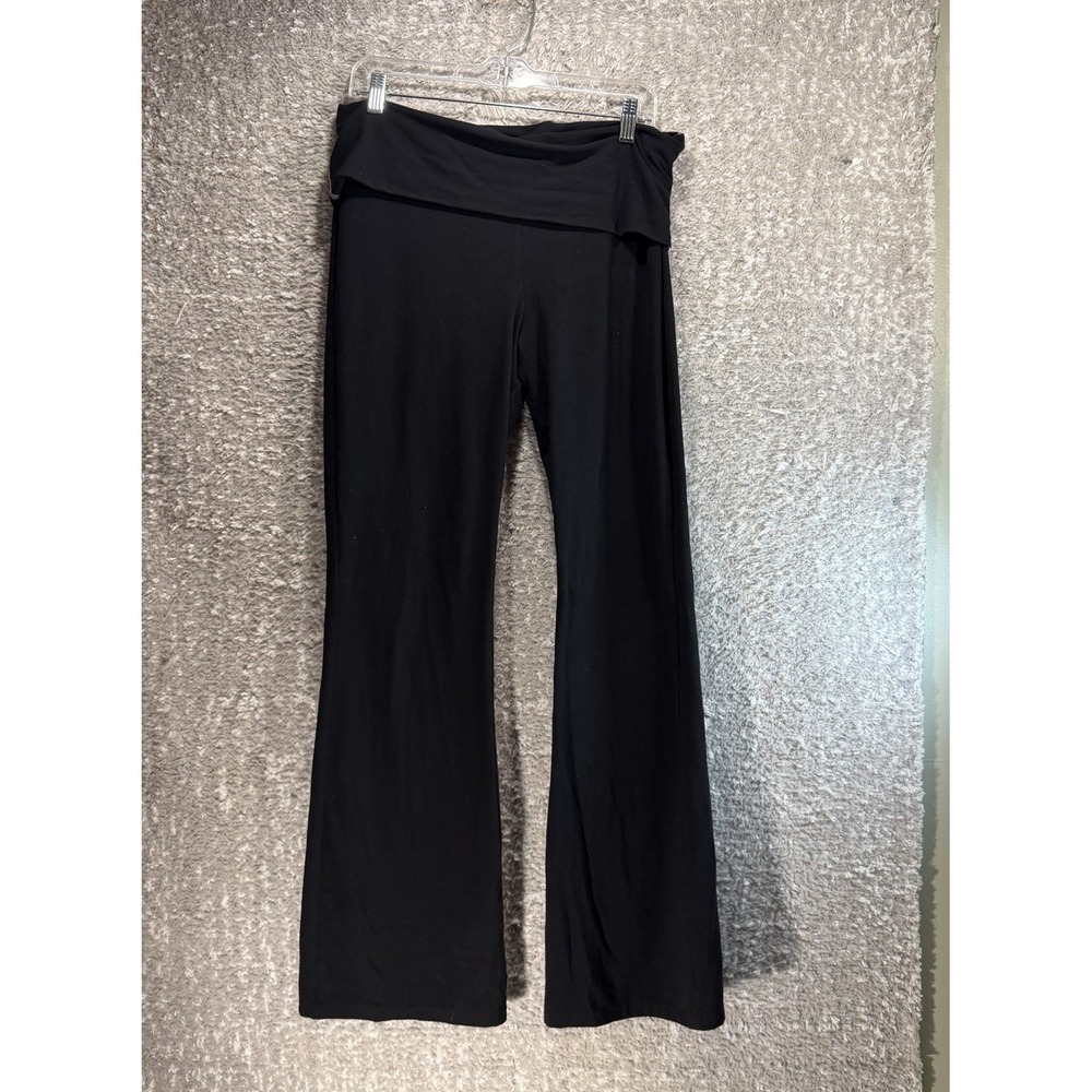 Victorias Secret Fold Over Flare Yoga Pants L Y2K Lounge Boho Black Soft